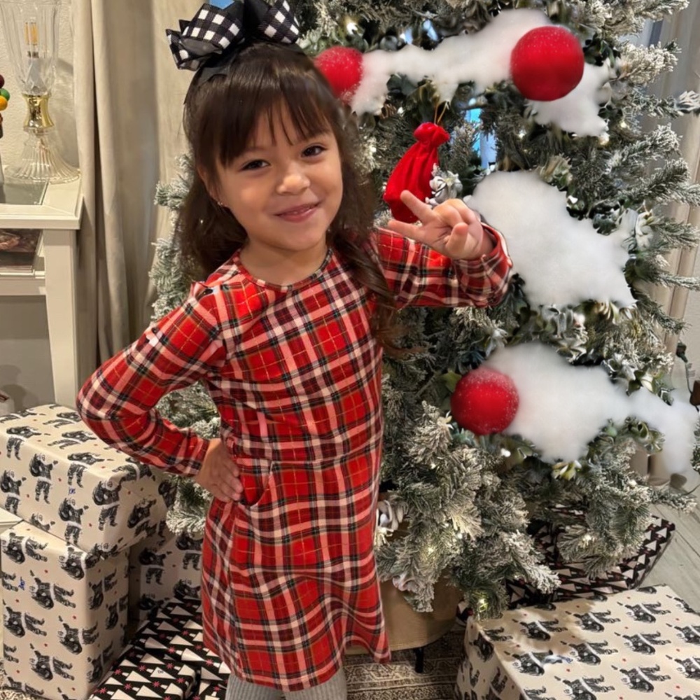 H&M Girls 5/6 Holiday Dress NWOT Plaid Red Gold